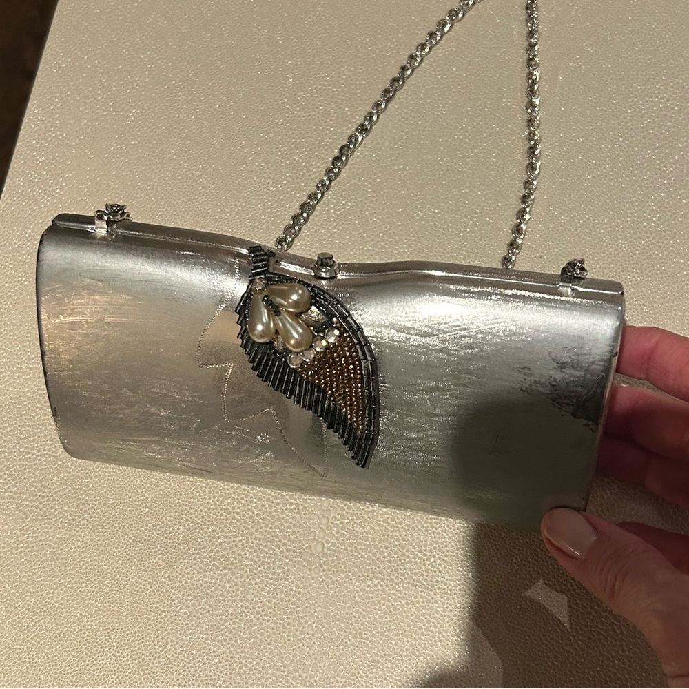 Rodo silver metal evening purse. Vintage. Made in Italy